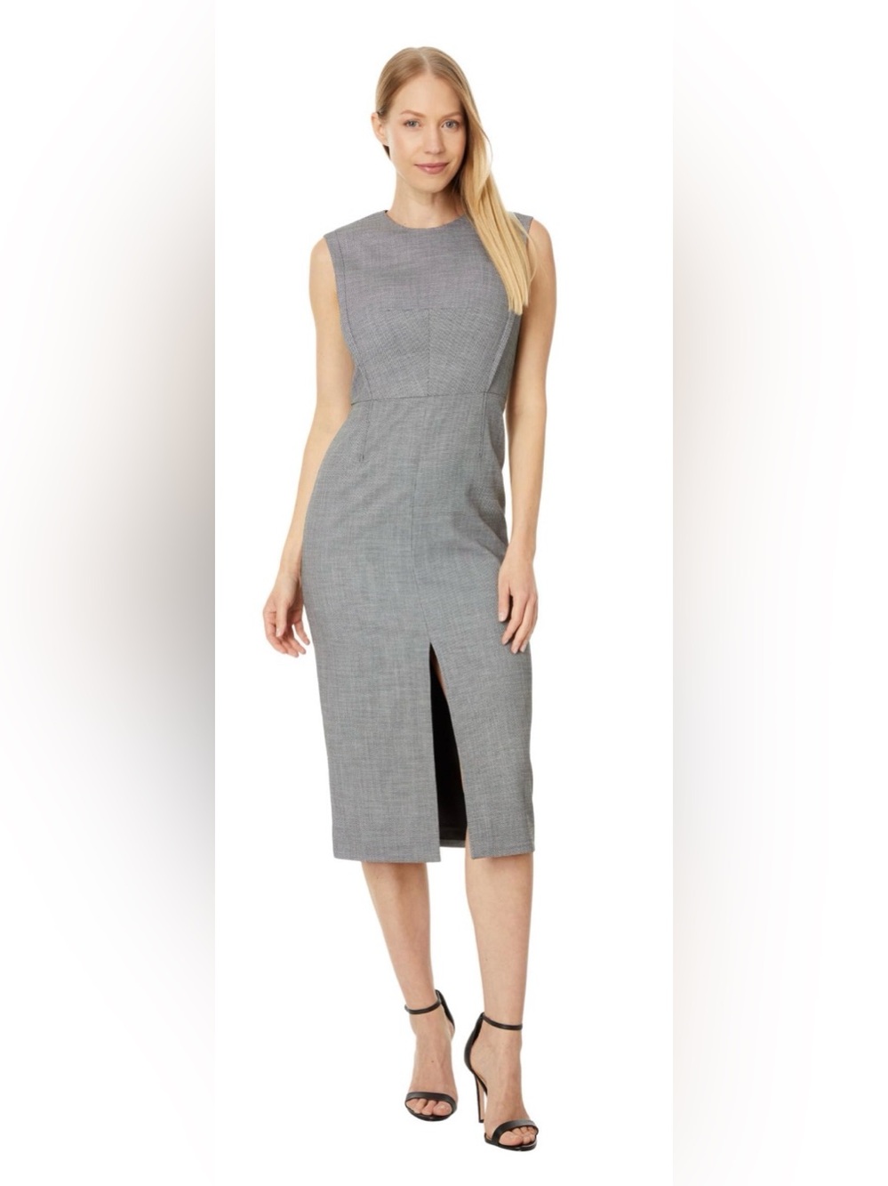Ted Baker Grey Sleeveless Sheath Midi Dress with Front Slit